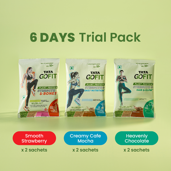 6 Days Trial Pack | 3 Flavours x 2 Sachets | 23 g Protein Per 32 g Serve