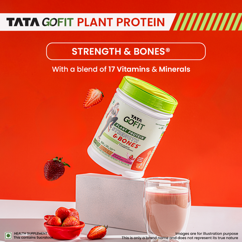 Tata Gofit Plant Protein | Strength & Bones, Smooth Strawberry Flavour